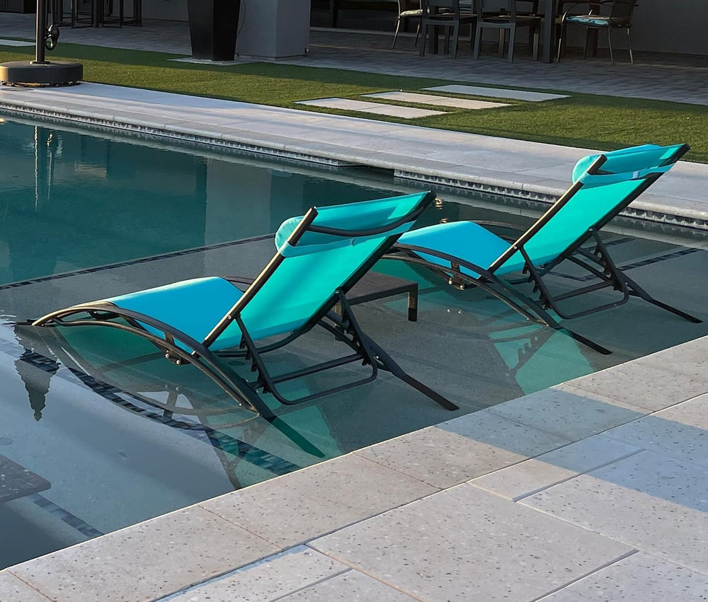 PURPLE LEAF Oversized Pool Chaise Lounge Set Outdoor Chair, Turquoise Blue | ...