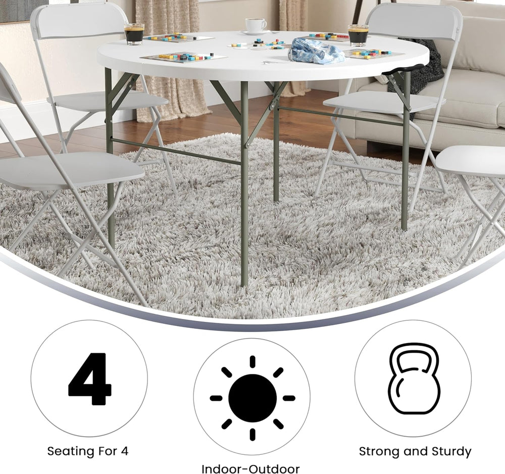 Flash Furniture 4-Foot Round Bi-Fold Granite White Plastic Folding Table | Li...