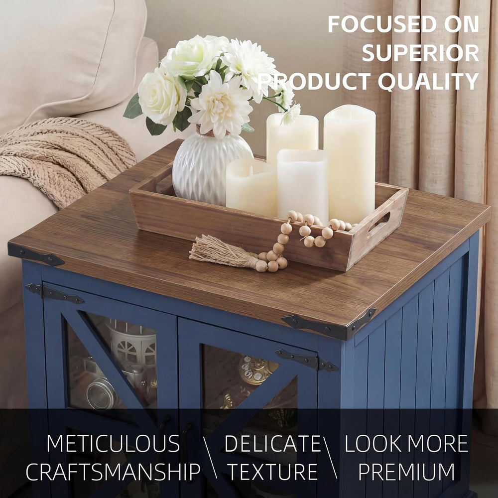 Farmhouse End Table, 24" Large End Tables with Storage, Rustic Square So...