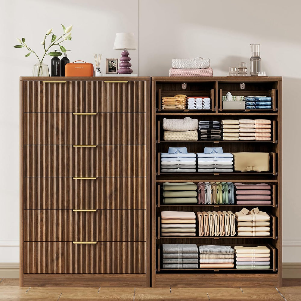TEENOFN Fluted Dresser for Bedroom with 7 Drawers, 48" Tall Modern Chest...