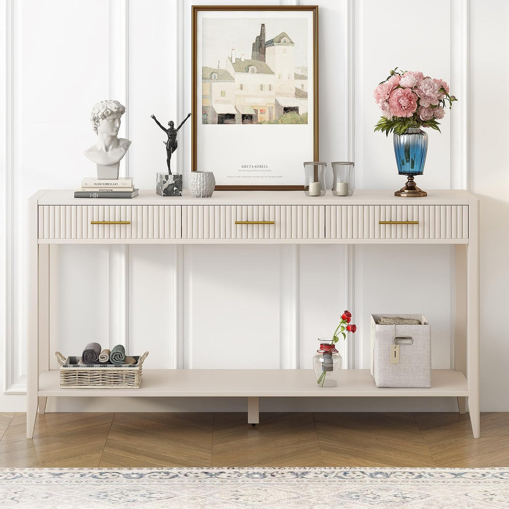 Knocbel Entryway Console Table with 3 Vertical Stripe Drawers and Storage Bot...