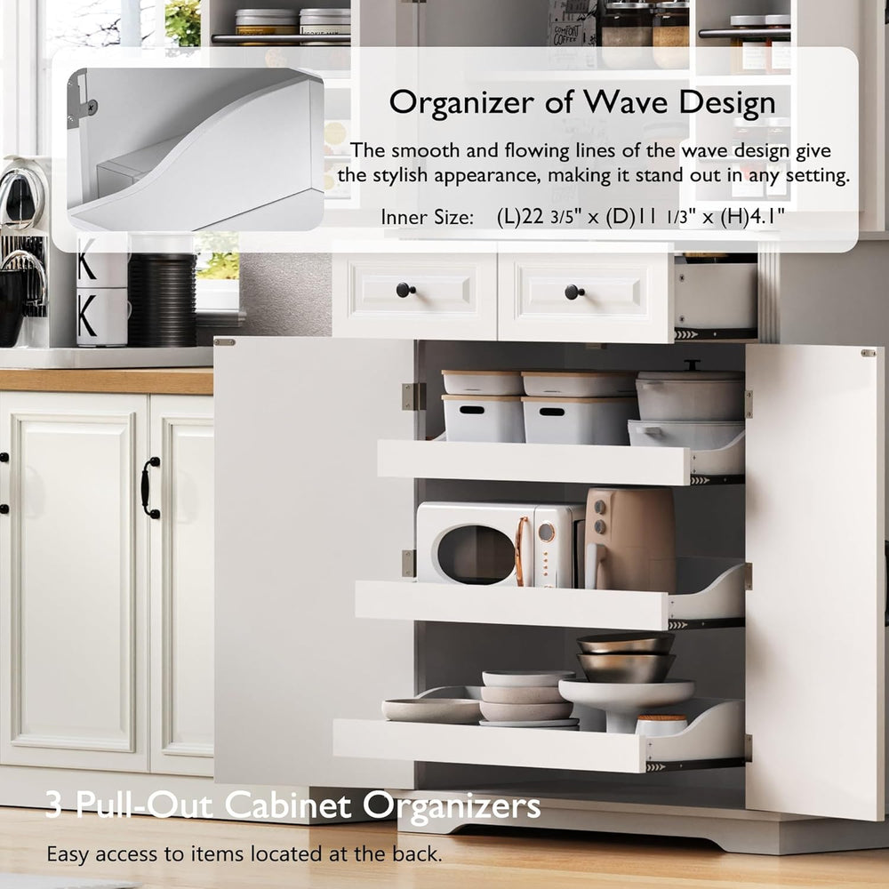 Kitchen Tall Pantry with 3 Pull Out Cabinet Organizers, Farmhouse Freestandin...