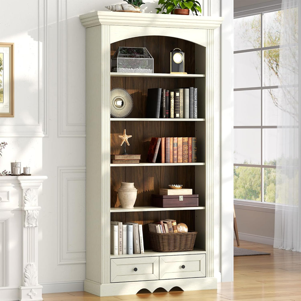 Gyfimoie 71’’ Tall Arched Bookcase with Stroage, Farmhouse 5-Tier Arch Booksh...