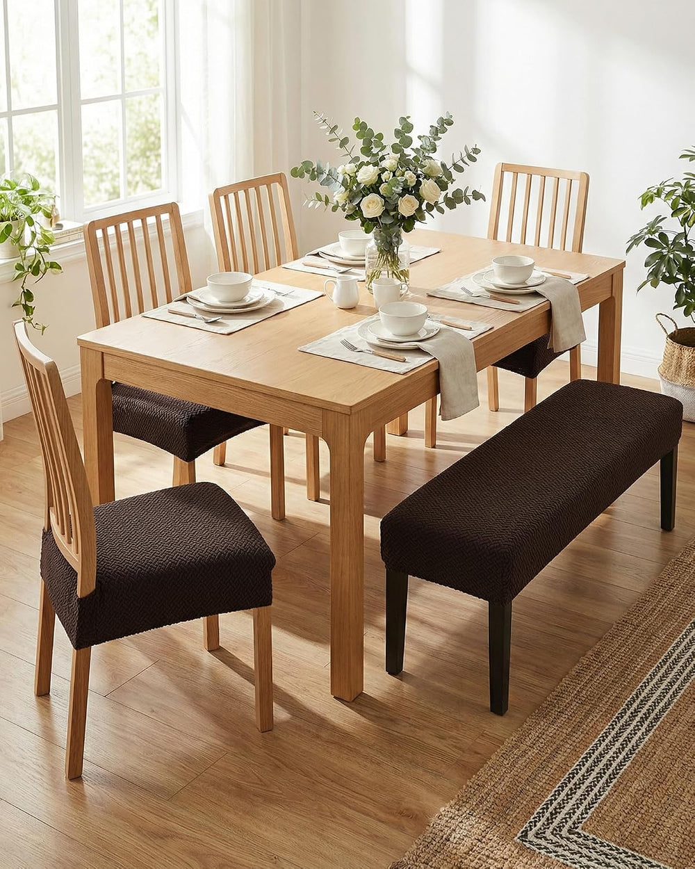 CRFATOP Dining Chair Seat Covers Set of 4 with Stretch Bench Slipcover,29