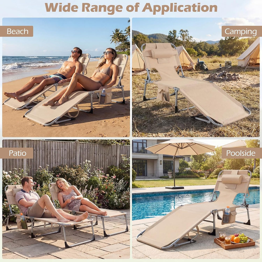 GYMAX Tanning Chair with Face Hole, Sun Bathing Lounge Chairs for Outside wit...