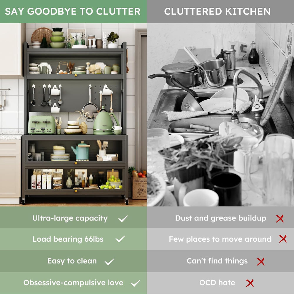 65'' Kitchen Pantry Storage Cabinet with Microwave Oven Countertop, 3...