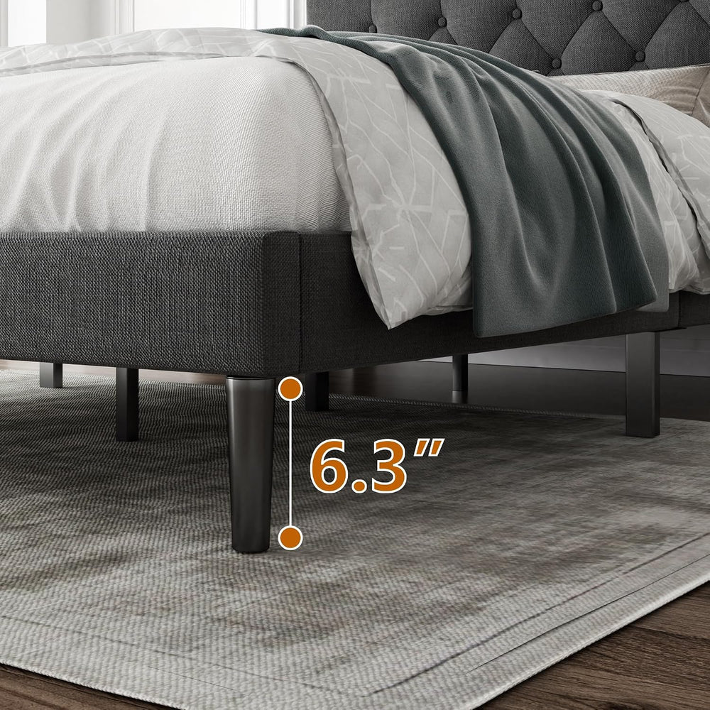 CXVX Full Size Platform Bed Frame with Upholstered Headboard, Button Tufted D...