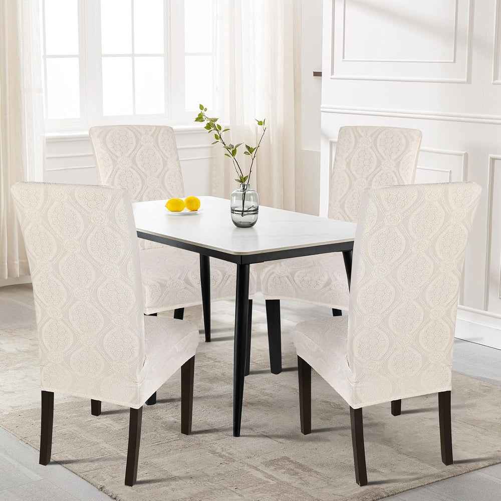 Water Repellent Dining Room Chair Cover,6 Pack,Beige Flower Pattern