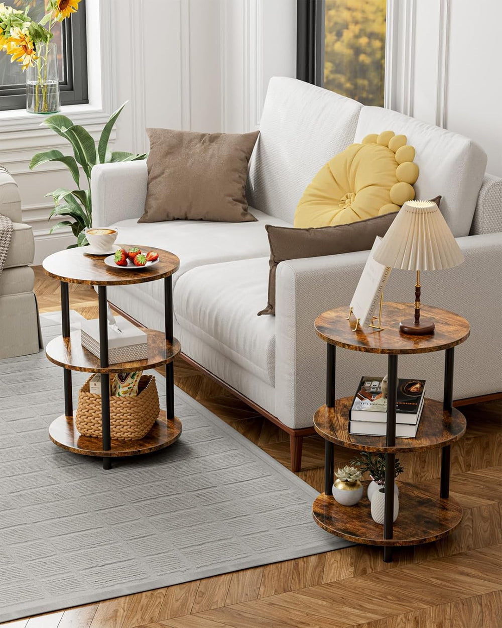 XBurmo Small Round End Table - 3 Tier Design Accent Table, Narrow Side or Bed...