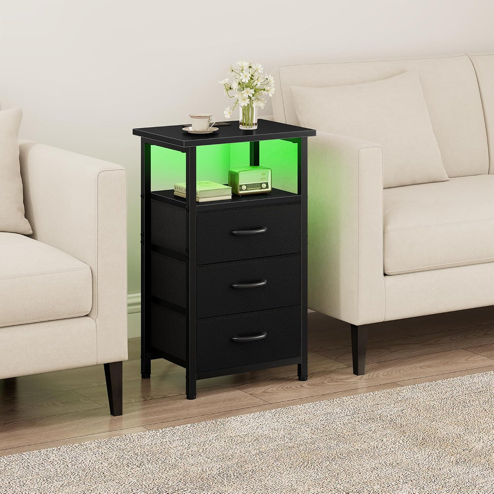 Vagusicc Night Stand Set 2 with Charging Station, LED Nightstand for Bedroom,...