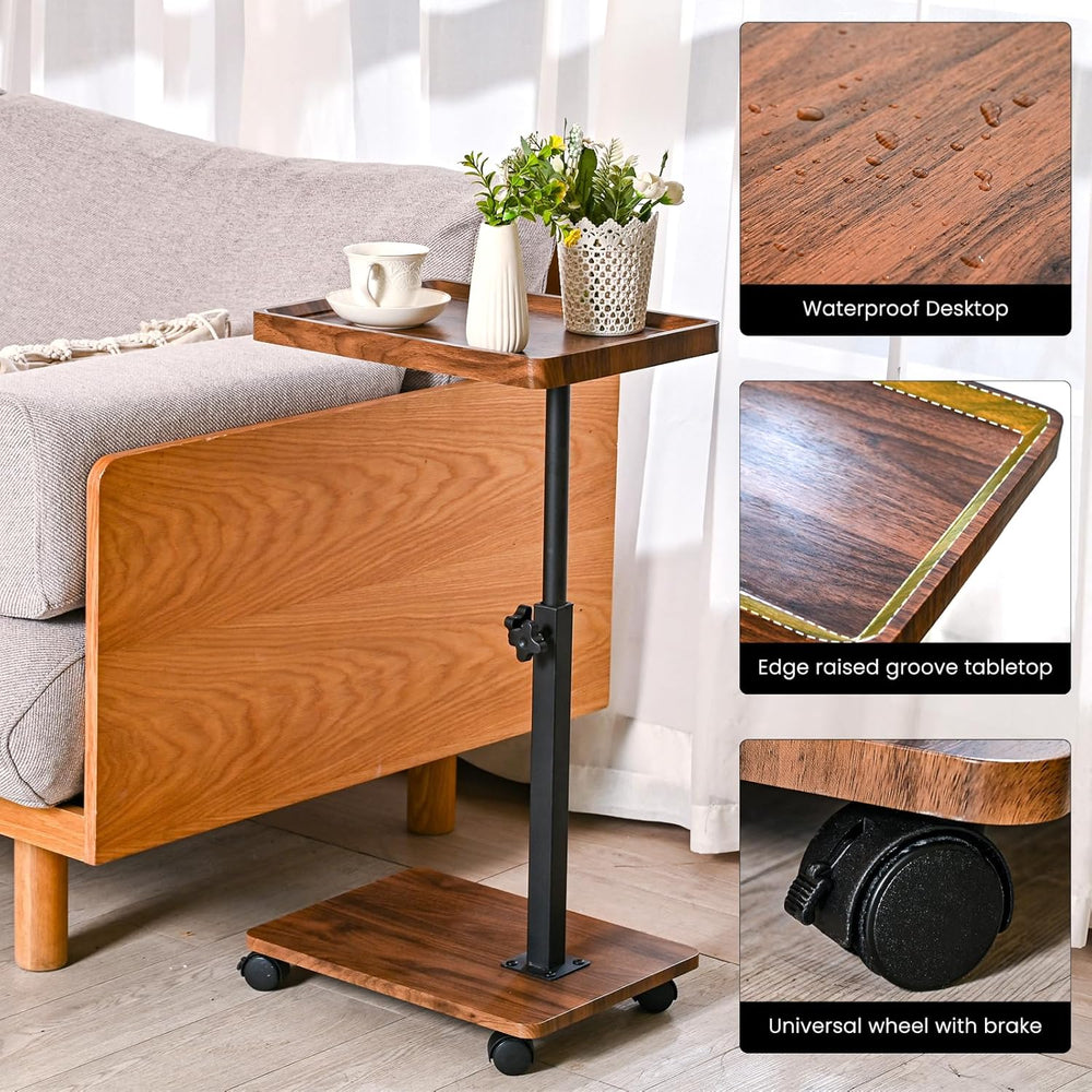 C Table End Table with Adjustable Height, C-Shaped Side Table for Couch &...