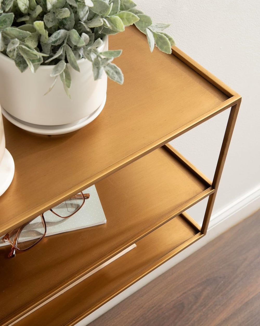 Kate and Laurel Nomi Modern Metal Floating Side Table with Storage, 18 x 10 x...