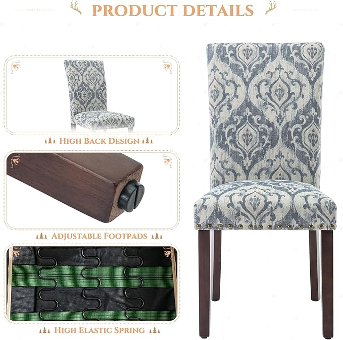 Parsons Dining Chairs Set of 2, Upholstered Nailhead Dining Room Kitchen Side...