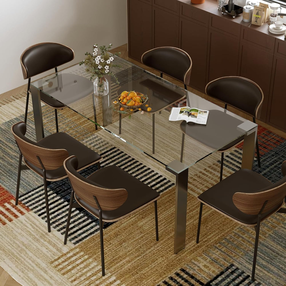 66.9" Modern Tempered Clear Glass Dining Table for 6–8 People, Rectangul...
