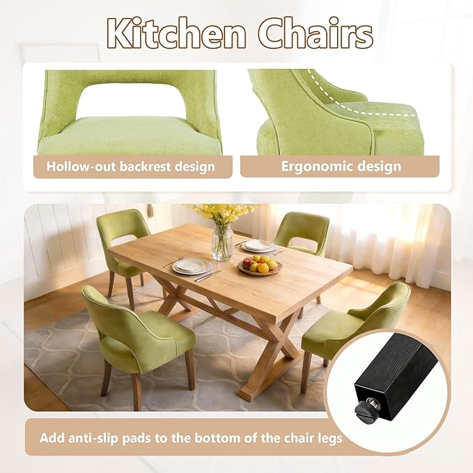 ClinQ Wooden Dining Chairs Set of 4, Modern Fabric Upholstered Kitchen Chairs...