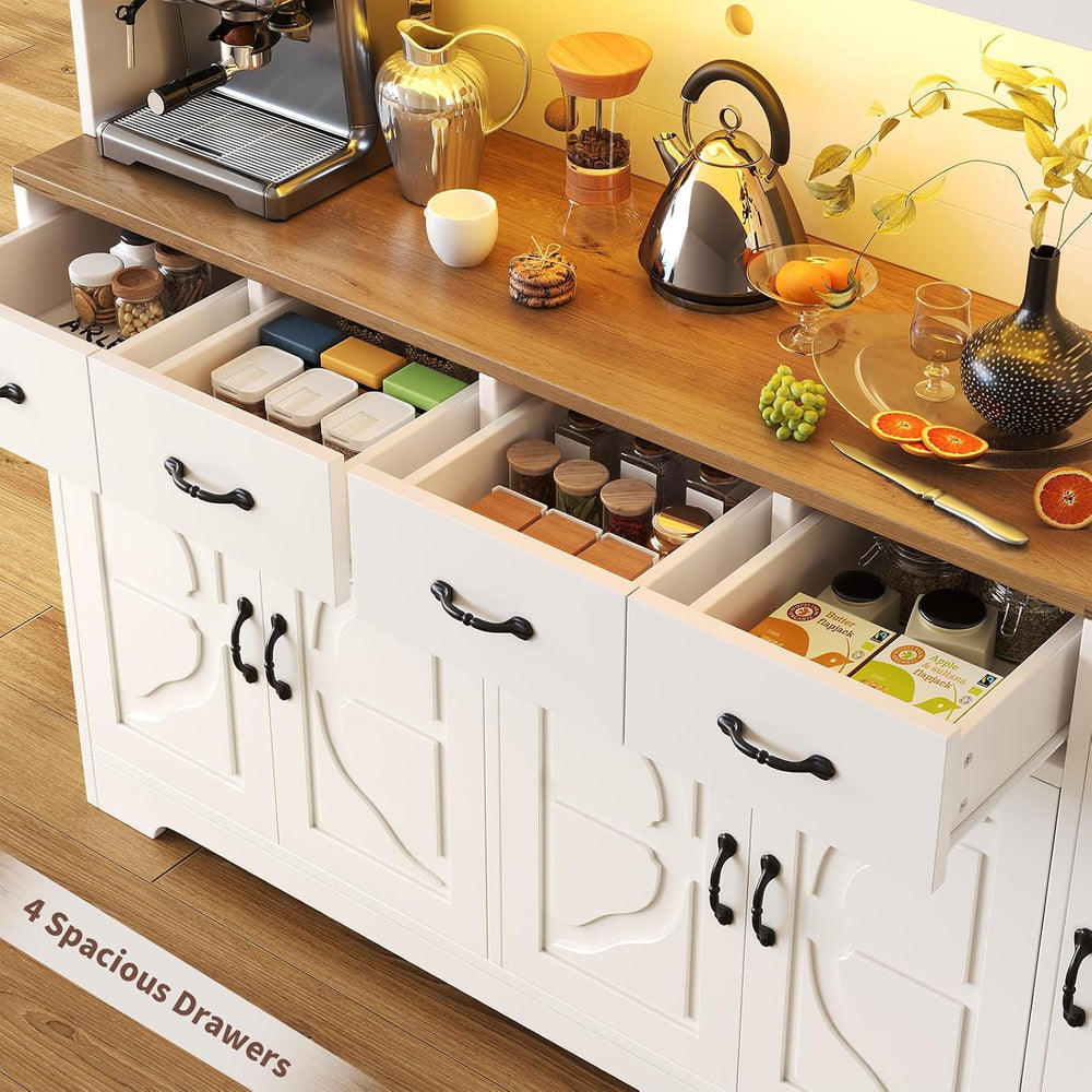 Tall Kitchen Pantry Cabinet with Carved Doors & Charging Station, Modern ...