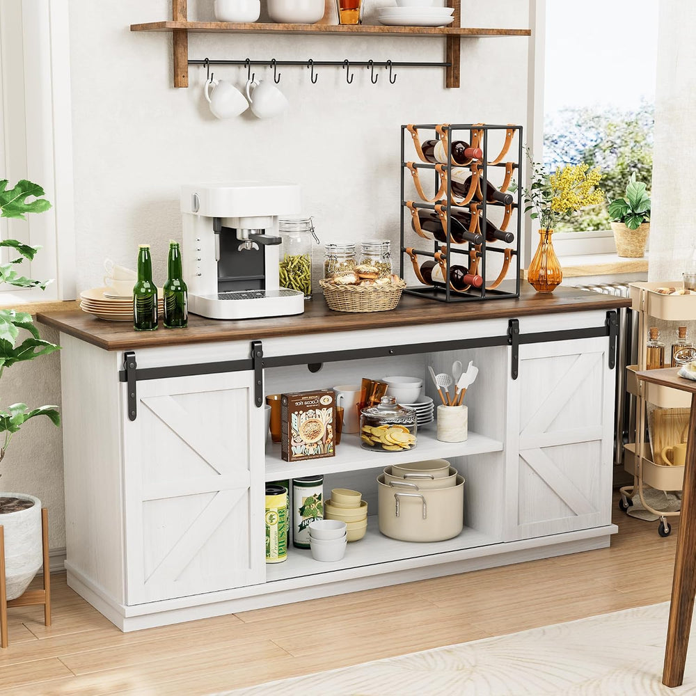 Shahoo Farmhouse Sideboard Buffet Cabinet, Coffee Bar Storage with Sliding Ba...