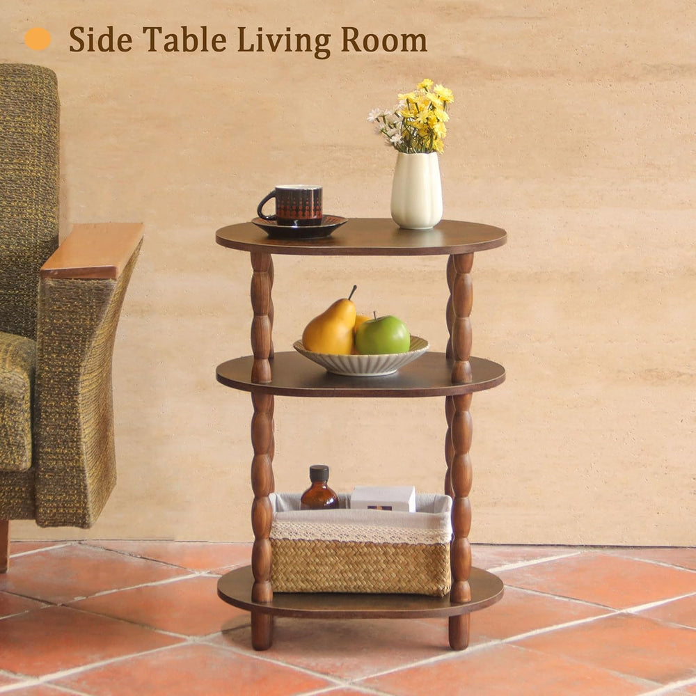 MaxSmeo Side Table with Charging Station, 3-Tier Small End Table with USB Por...