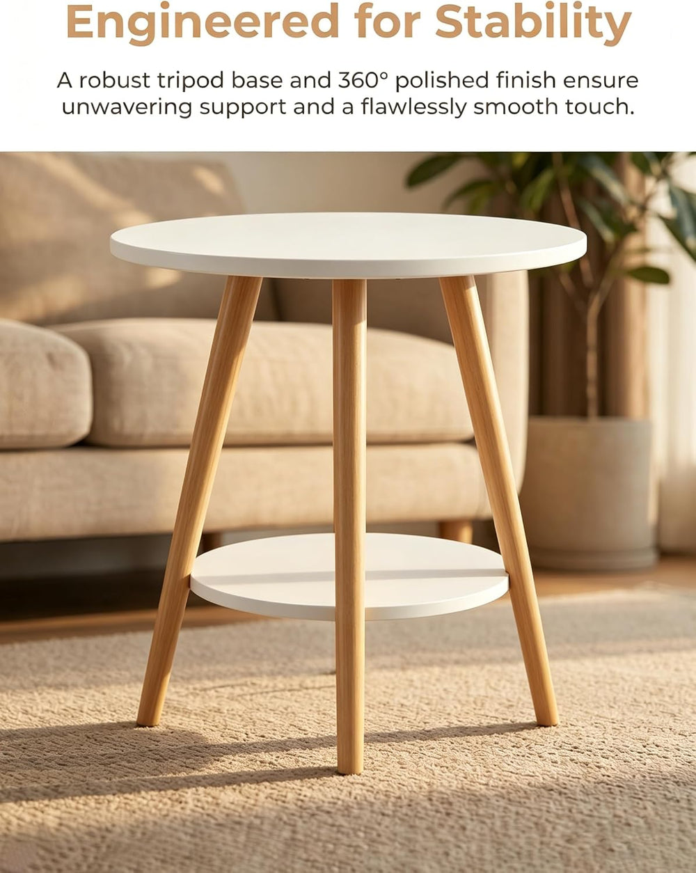 Round Side Table 2-Tier Wood Coffee Table Night Stand with Stable Triangle Le...