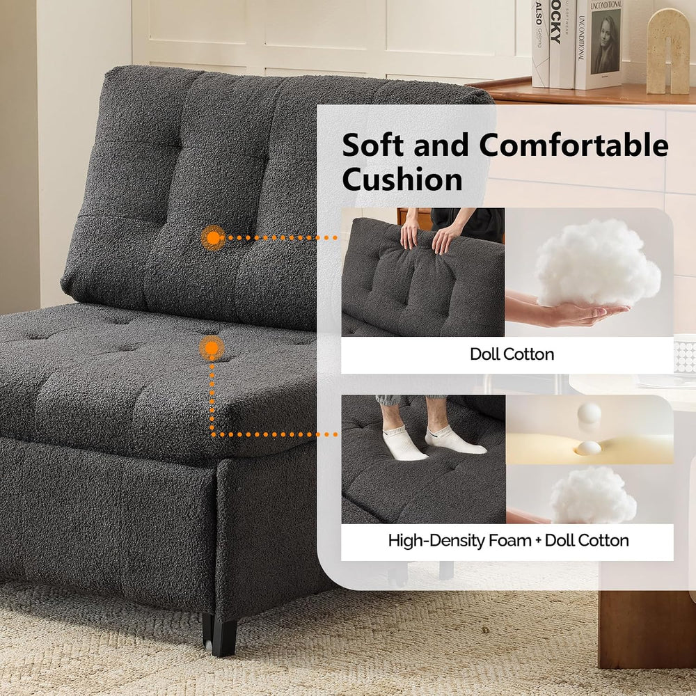 VINGLI Convertible Sofa Bed Tufted Teddy Fleece Sleeper Chair Bed Couch Armle...