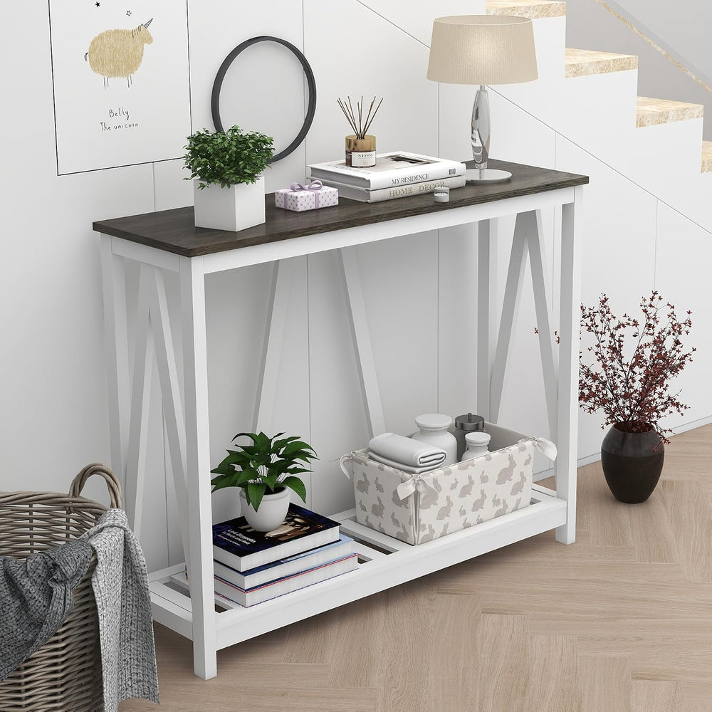 Entryway Table, 39" Farmhouse Console Table with Shelf Narrow Foyer Tabl...