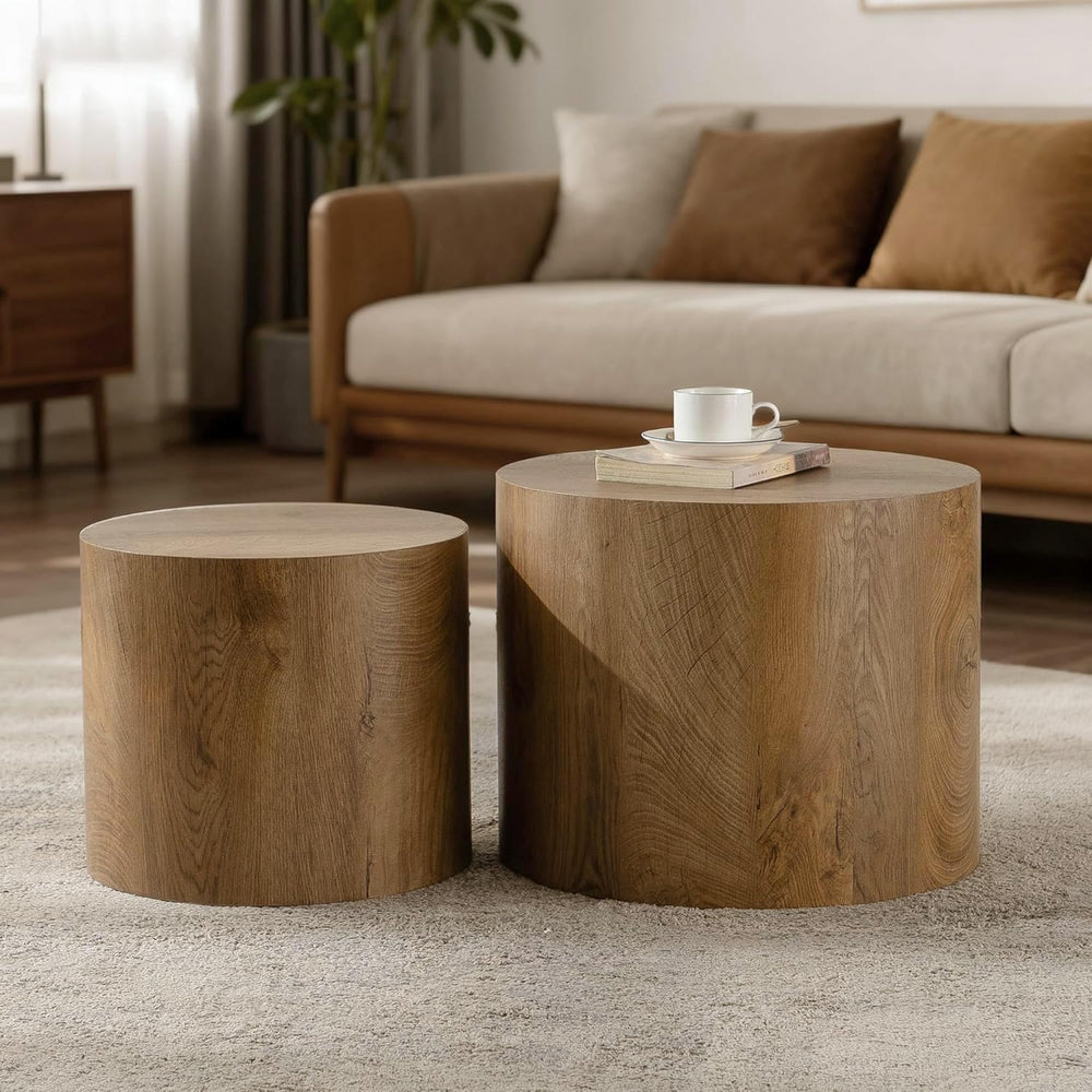 Nesting Round Coffee Table Set of 2, Accent End Table for Small Spaces, Morde...