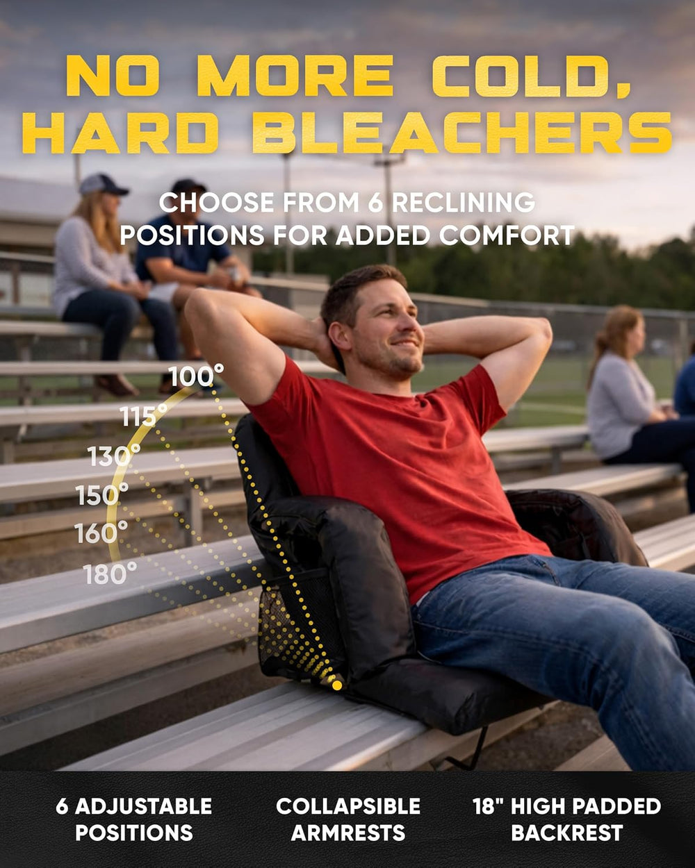 BRAWNTIDE Stadium Seat for Bleachers with Back Support - 3" Foam Cushion