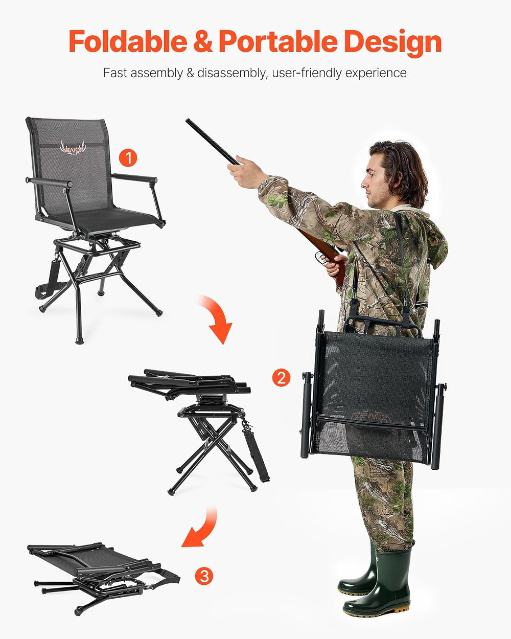 VEVOR Hunting Chair, 360° Silent Swivel, Foldable Lightweight Portable Blind ...