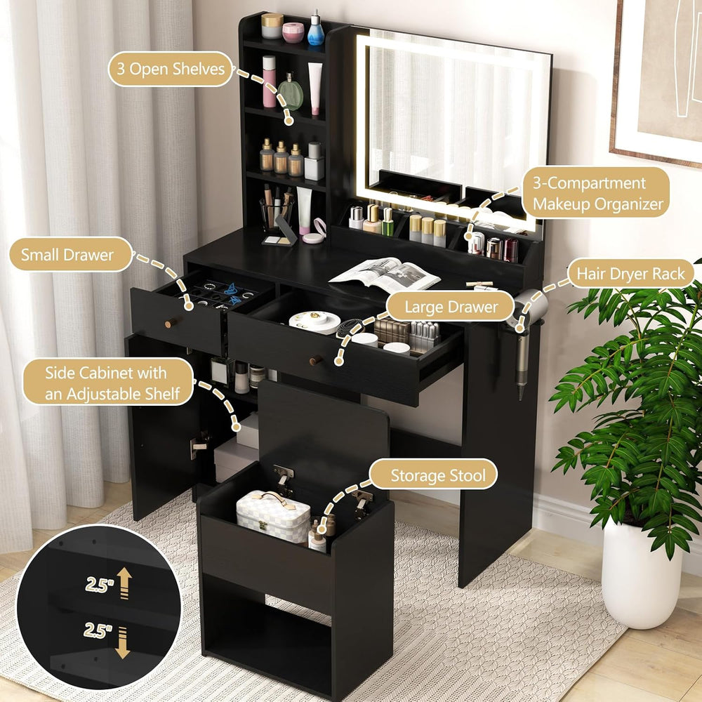 CHARMAID Makeup Vanity Desk with Lighted Mirror & Charging Station, Vanit...