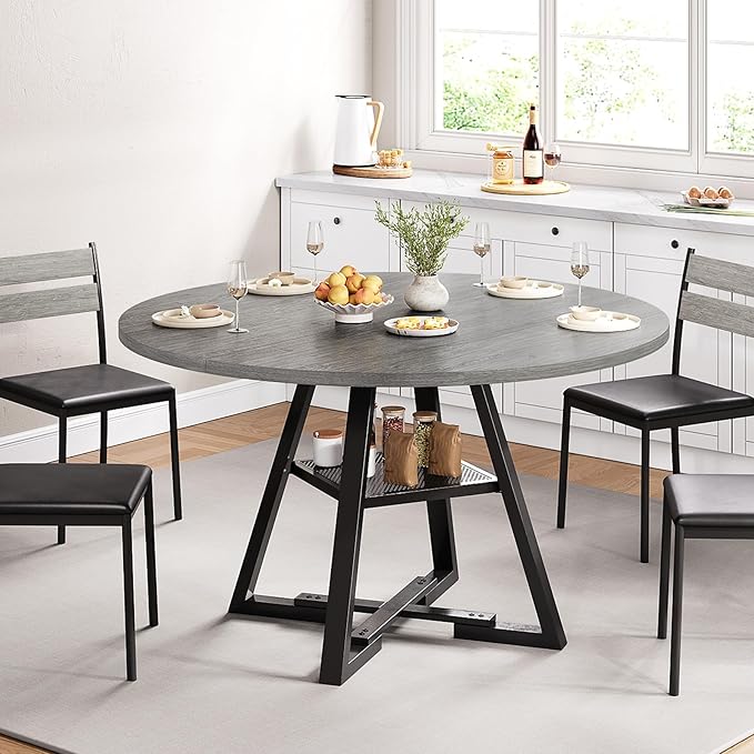 Round Dining Table for 4,Kitchen Dining Room Circle Dinner Pedestal Table,Spa...