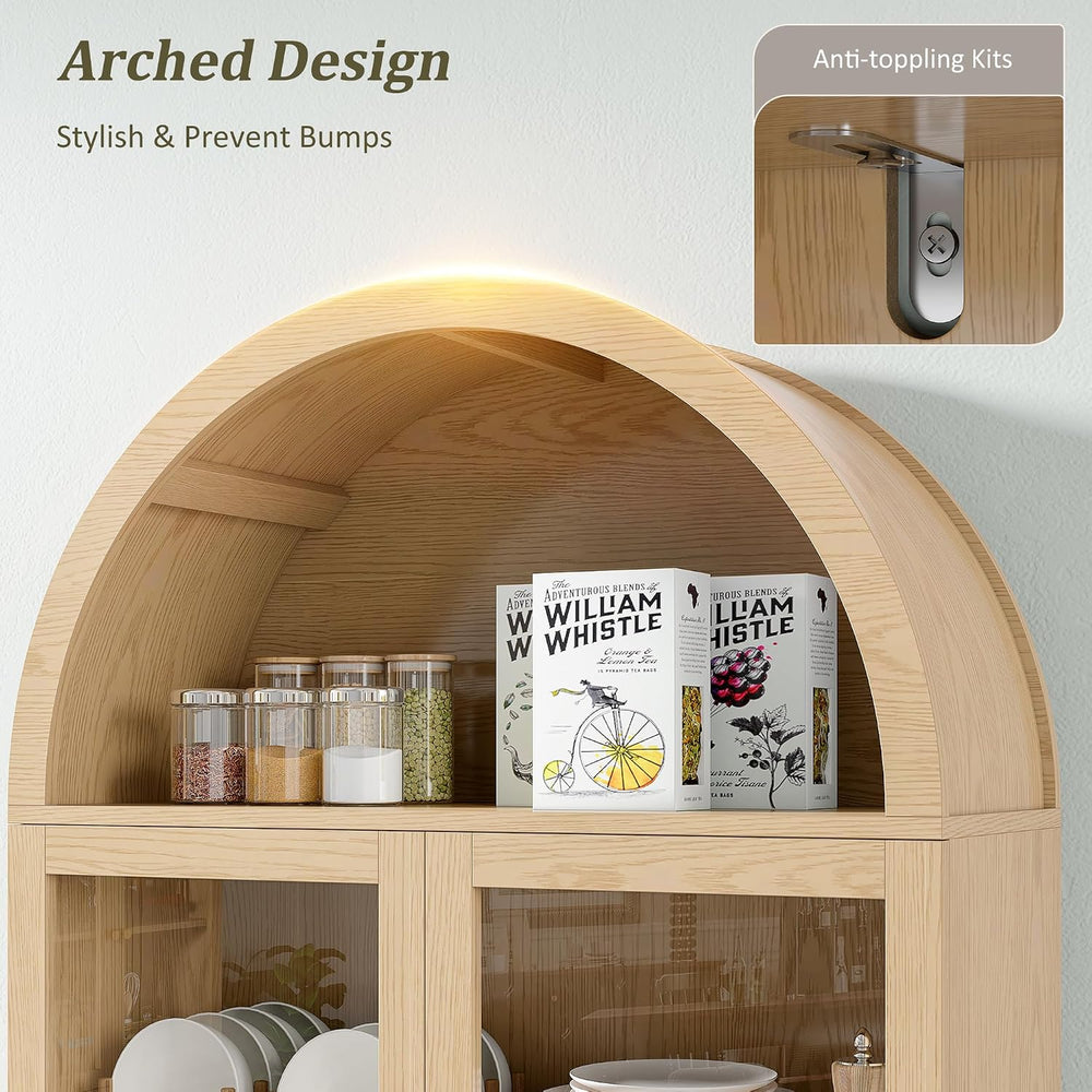 69" Tall Kitchen Pantry Storage Cabinet with Sliding Door, Modern Curved...