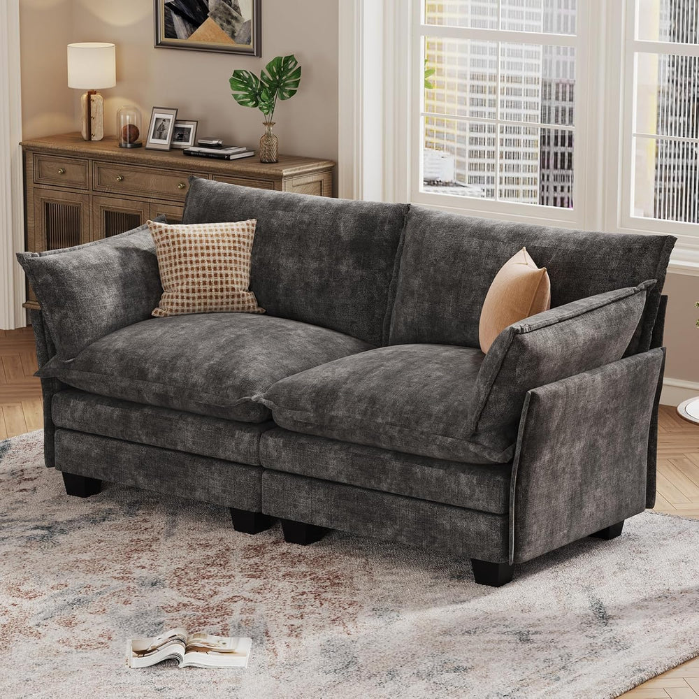KKL Modular Sectional Sofa, Loveseat 2 Seater Cloud Couch, Chenille Modern Se...