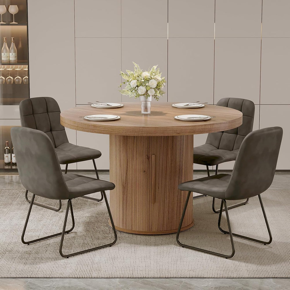 5-Piece Dining Set for Small Spaces 43.3" Round Table & 4 PU Leather...