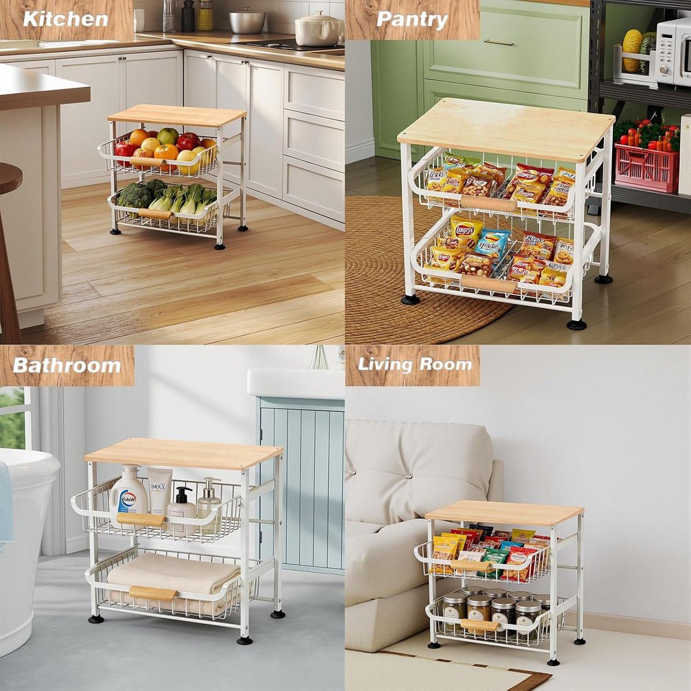 3-Layer Fruit Basket Kitchen Food Organizer and Rack Rolling Pantry Kitchen C...