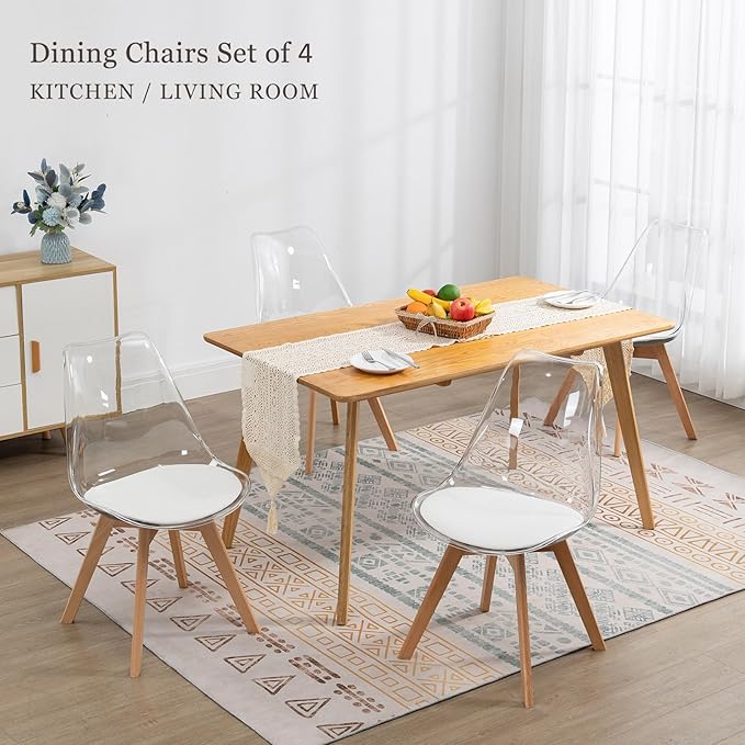 Dining Chairs Set of 4, Clear Acrylic Dining Chair Modern Transparent Chairs ...