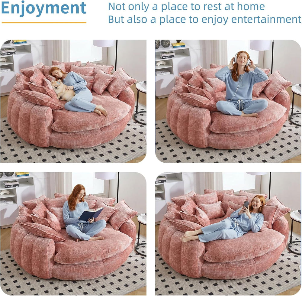 81" Oversized Round Sofa Bed, Large Chenille Bean Bag Chair, No Assembly...