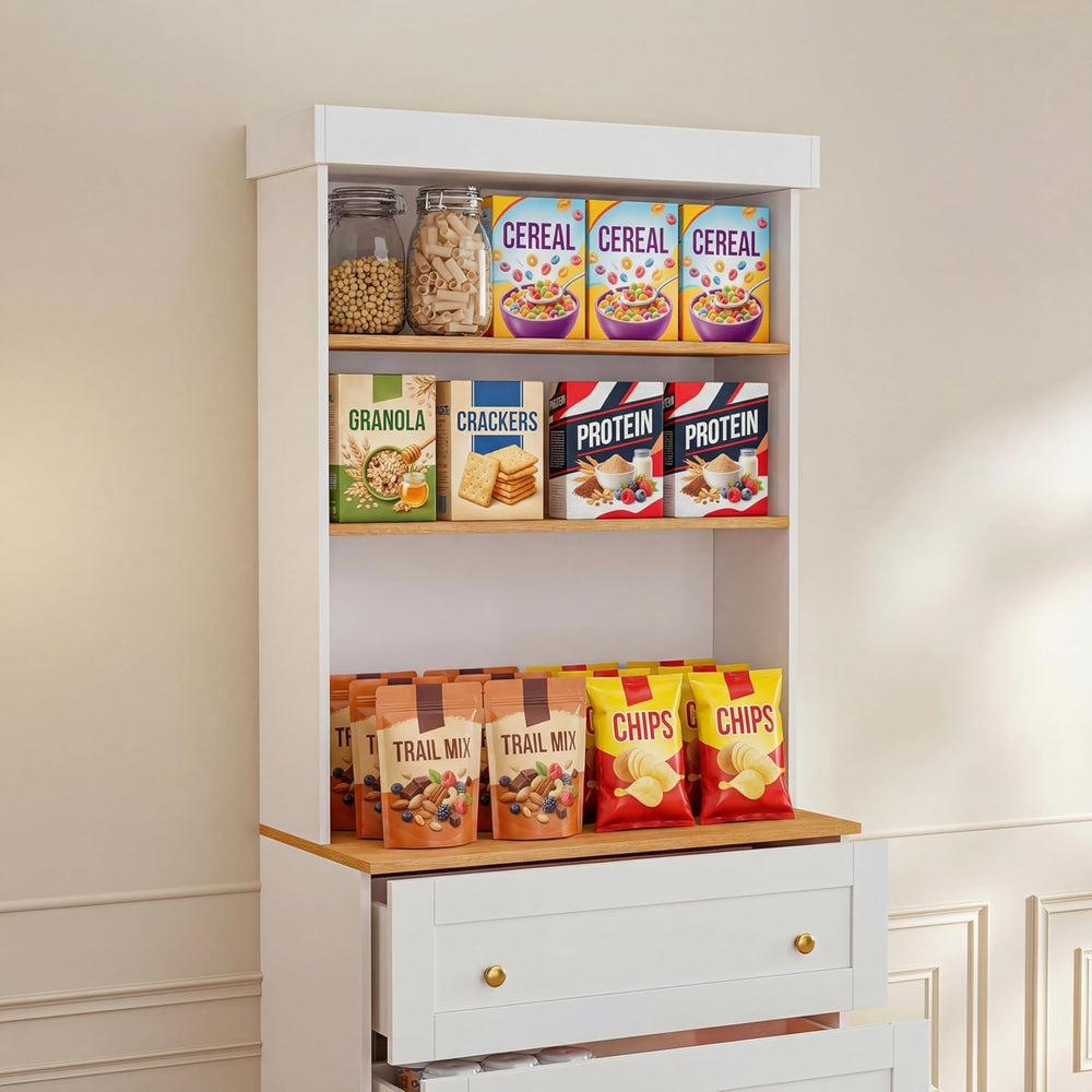 71" Farmhouse Kitchen Pantry Cabinet,Freestanding Storage Hutch with Gla...