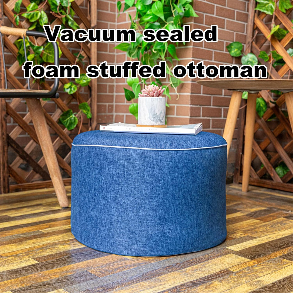 Outdoor Ottoman for Patio, Blue, Outdoor Pouf Footstool,20x20x12In | All-in-O...