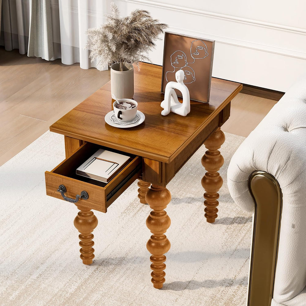 LKTART 3 Pieces Living Room Table Set, Wooden Vintage Coffee Table with 2 Nar...