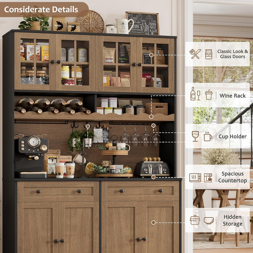 HOSTACK 75" Kitchen Pantry Storage Cabinet, Coffee Bar Hutch Cabinet, Br...
