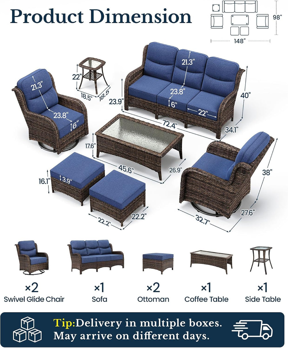HILLGA Luxury Outdoor Patio Furniture Set with 6-Inch Thick Cushions