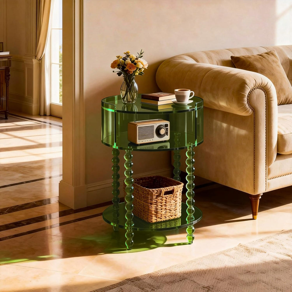 Modern Acrylic Round Side Table, End Table for Living Room, Clear Nightstand ...