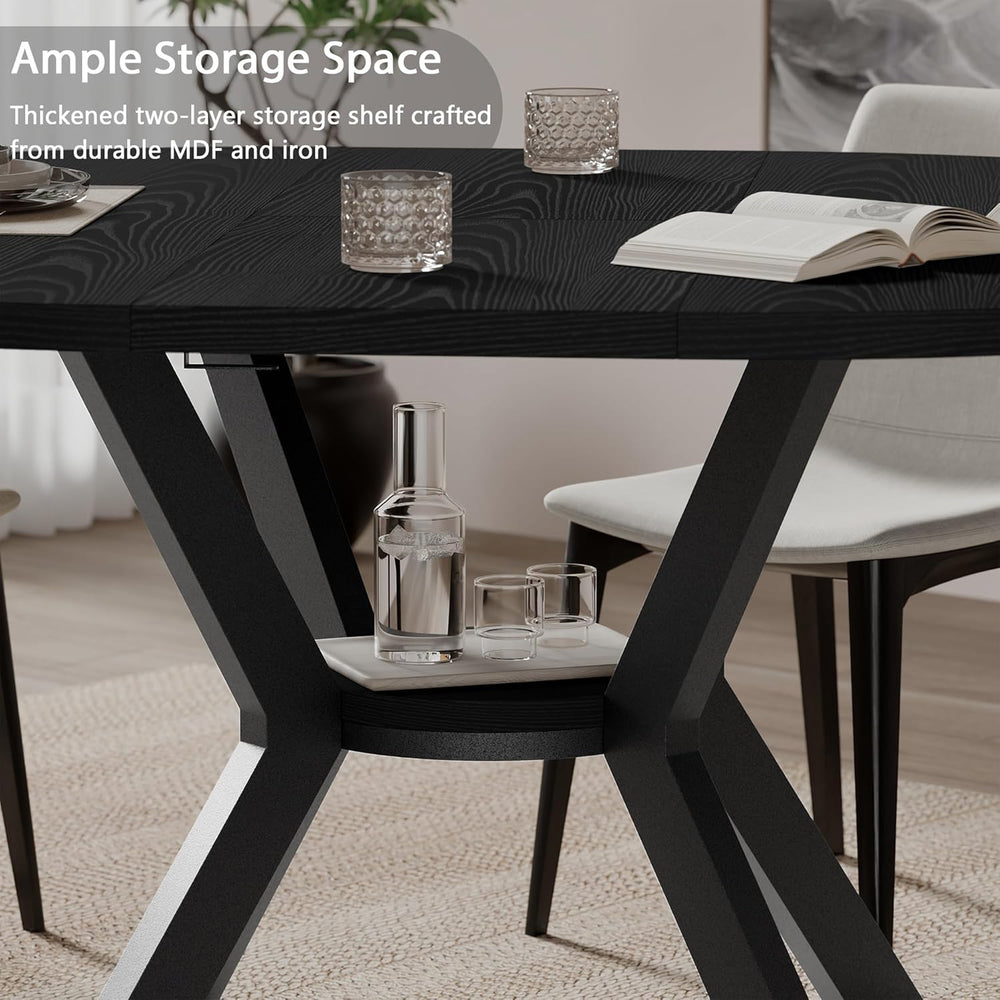 42"-58" Extendable Round Dining Table with Built-in Flip Leaf, Mode...