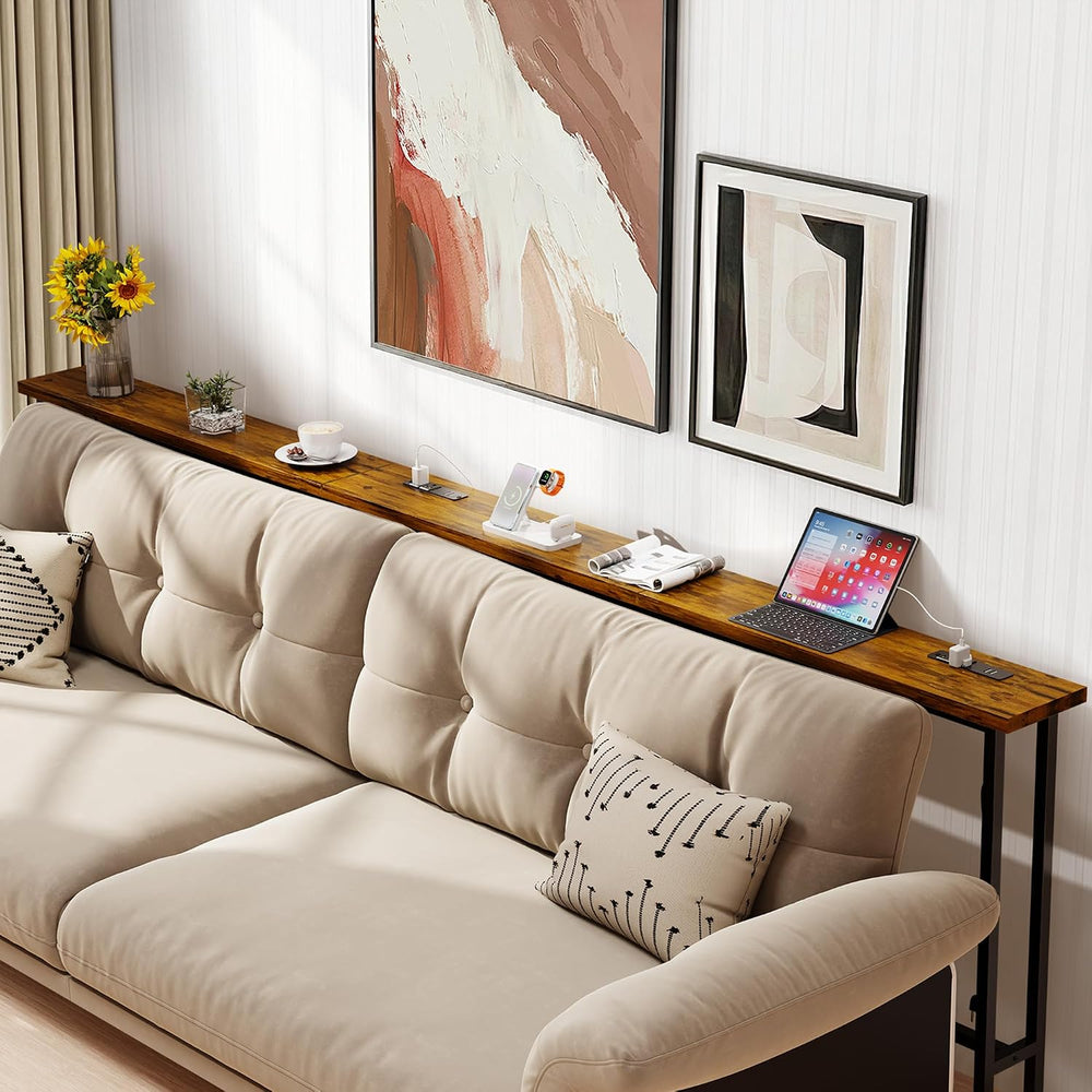 GRLEAF 102" Sofa Table with Built-in Power Strip (4 AC Outlets & 4 U...