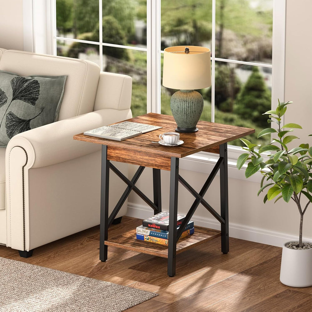 GreenForest Square End Table for Living Room, 20 Inch Large Side Table with X...
