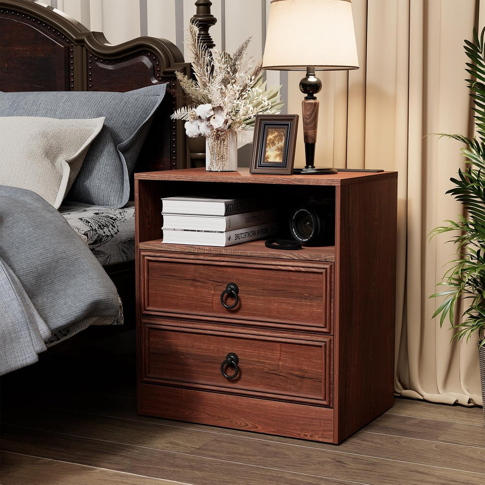 Bigbiglife Farmhouse End Table with Charging Station, 21.7inch Wide Bedside T...