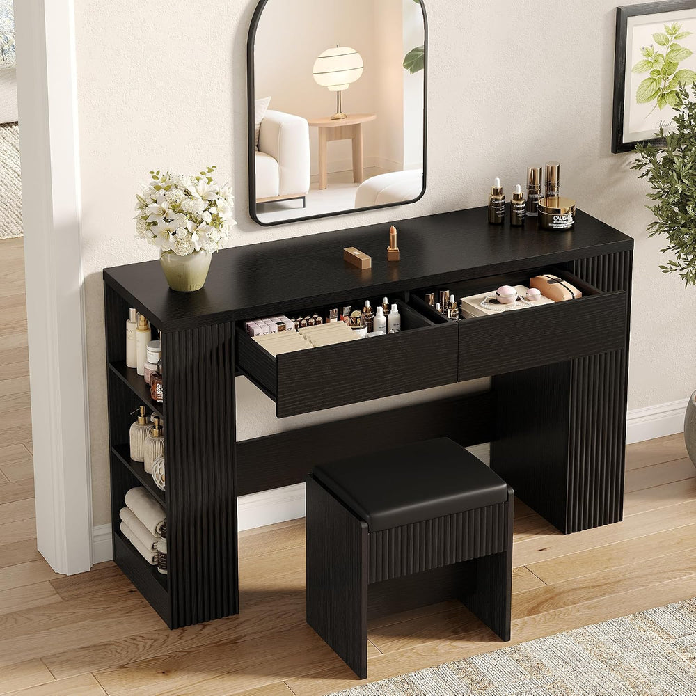 Vabches Fluted Vanity Desk Without Mirror, 47.24" Dressing Table, Black ...