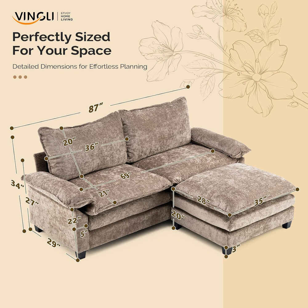 VINGLI 87" Convertible Sectional Loveseat Sofa with Deep Seat &Movab...