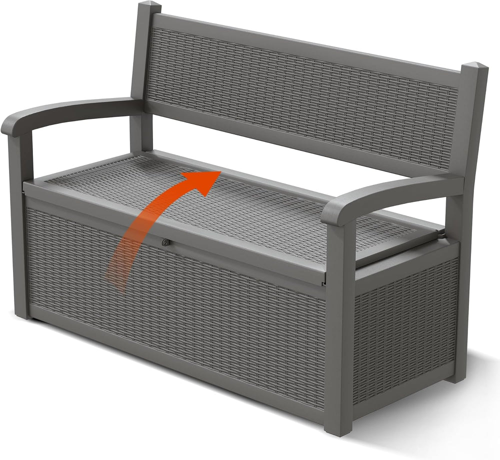 80 Gallon Outdoor Storage Box, Resin Patio Furniture with Armrest, Lockable D...