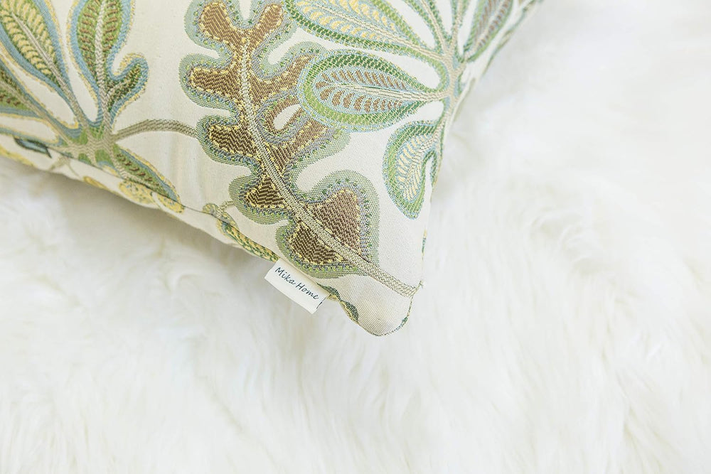 Mika Home Set of 2 Jacquard Tropical Leaf Pattern Throw Pillow Covers Decorat...